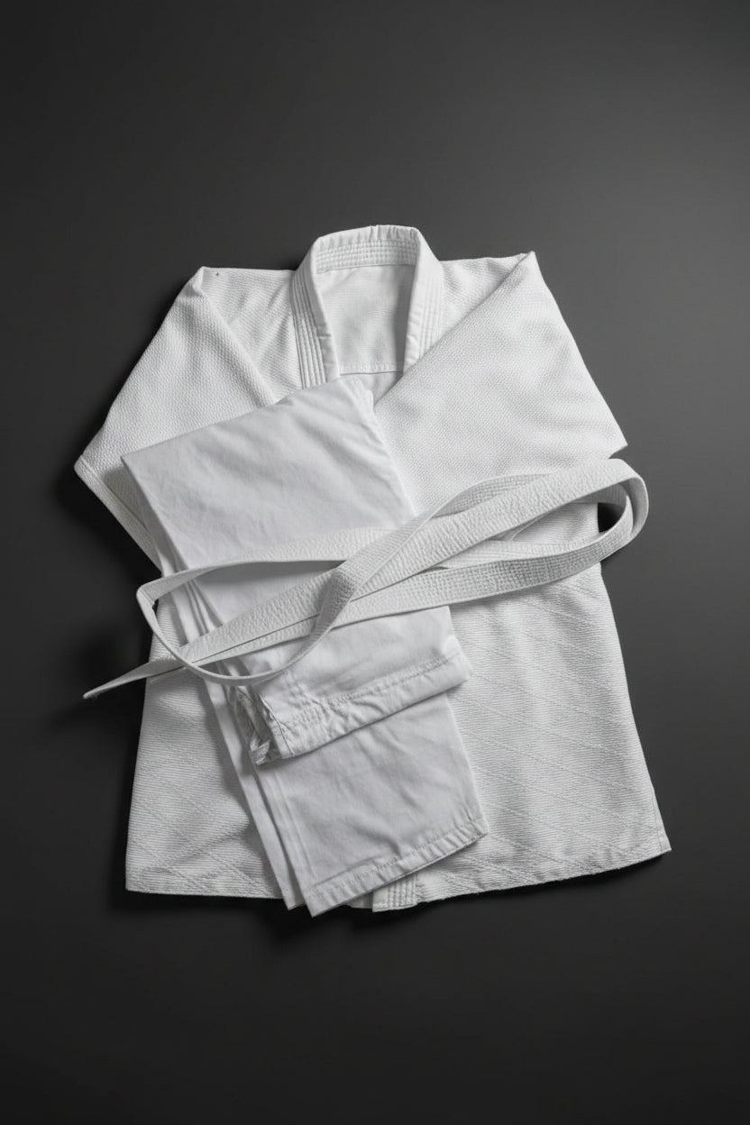 White Judo Suit Set with Jacket, Trousers and Belt