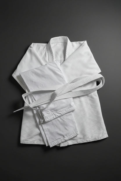White Judo Suit Set with Jacket, Trousers and Belt