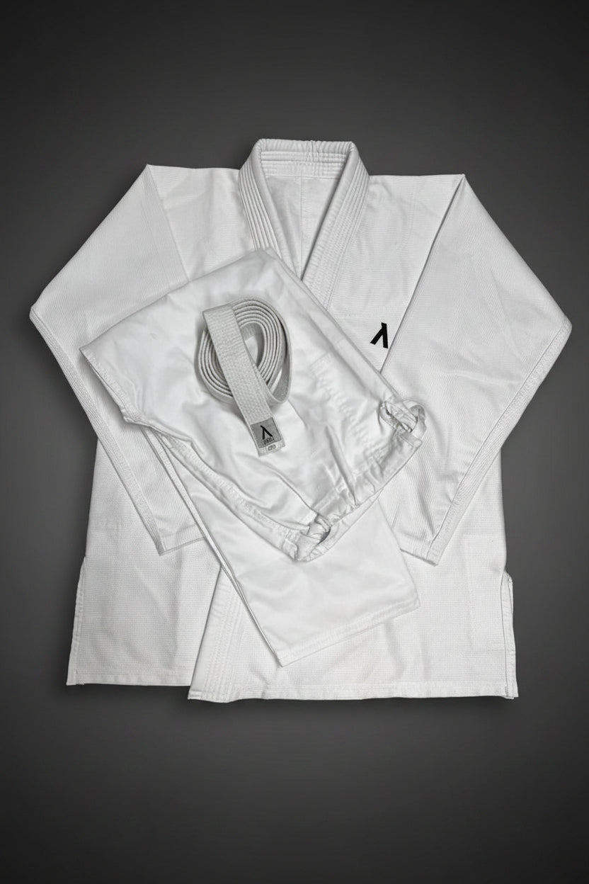 White martial arts gi with a belt 