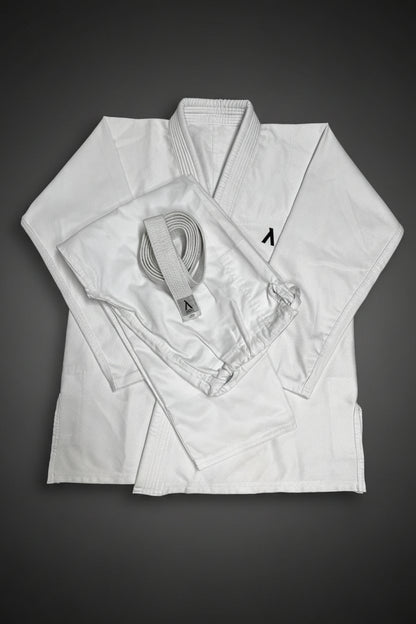 White martial arts gi with a belt 